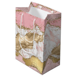 Sacola Para Presentes Média Lente Dourada de mármore branco rosa