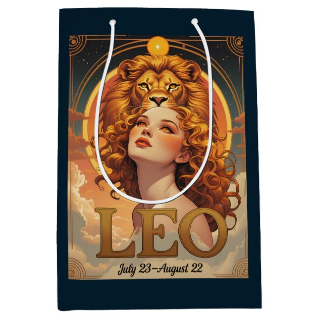 Sacola Para Presentes Média Leo Zodiac Art Julho Aniversário (Frente)