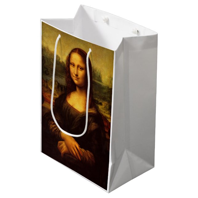 Sacola Para Presentes Média Leonardo Da Vinci Mona Lisa Pintura De Arte Bela (Frente inclinada)