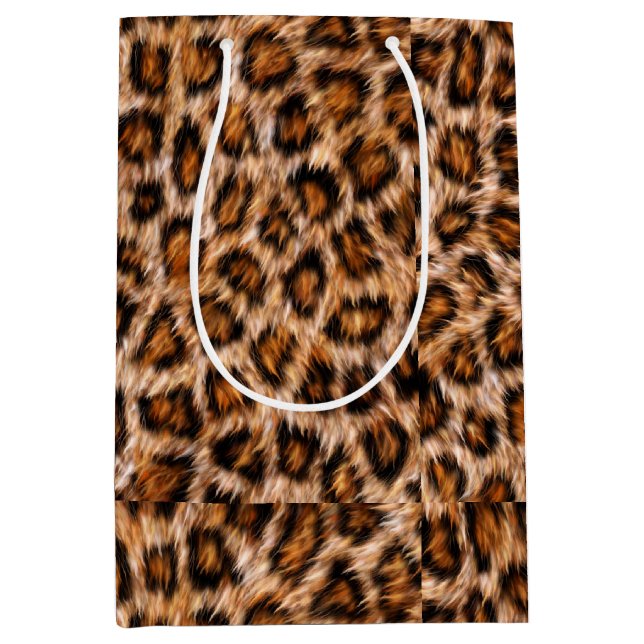 Sacola Para Presentes Média Leopard Jaguar Cat Brown fur Pattern-24609 (Frente)