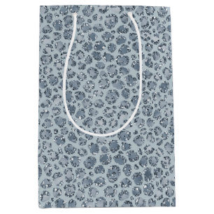 Sacola Para Presentes Média Leopardo Azul de Denim Glitter