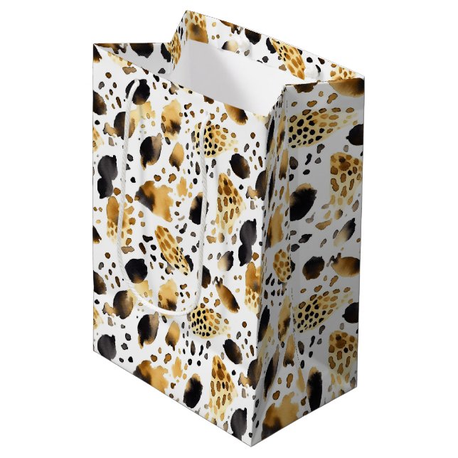 Sacola Para Presentes Média Leopardo negro branco Dourado amarelo (Frente inclinada)