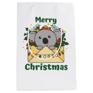 Sacola Para Presentes Média Letra de Natal Koala Animais de inverno Koalas