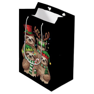 Sacola Para Presentes Média Leve Feliz de Natal Slothmas Sloth Lover Gift