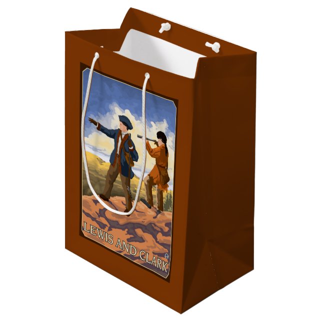 Sacola Para Presentes Média Lewis e Clark que exploram o oeste (Frente inclinada)