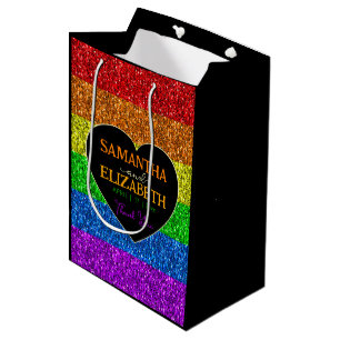 Sacola Para Presentes Média LGBT bandeira arco-íris faíscas casamento Obrigado