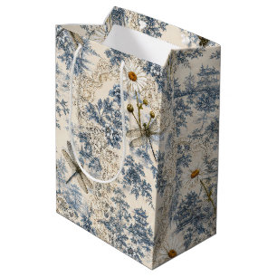 Sacola Para Presentes Média Libélulas, Margaridas e Renda Chinesas