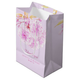 Sacola Para Presentes Média Lilac rosa flores floridas arte obrigado de casame