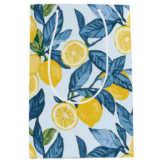 Sacola Para Presentes Média Limão Amarelo fresco em fundo azul