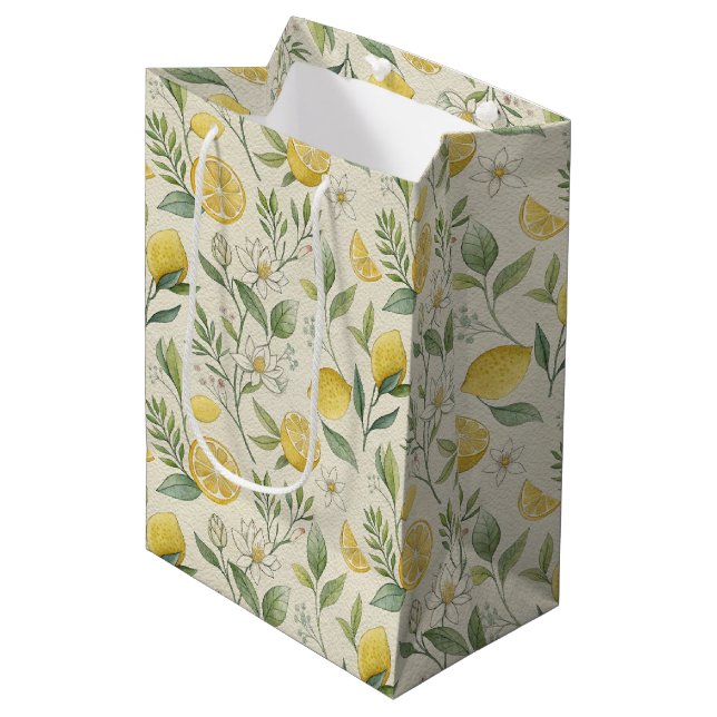 Sacola Para Presentes Média Limões e Flores - Saco de Presente (Frente inclinada)