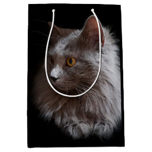 Sacola Para Presentes Média Linda Cinza azul russa Cat Nebelung