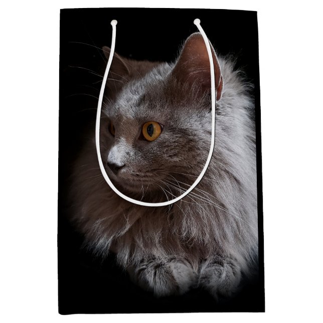 Sacola Para Presentes Média Linda Cinza azul russa Cat Nebelung (Frente)