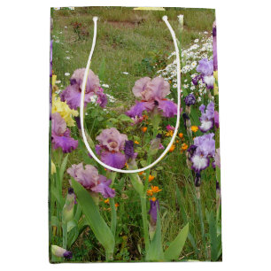 Sacola Para Presentes Média Linda Foto floral da Flor Roxo Iris