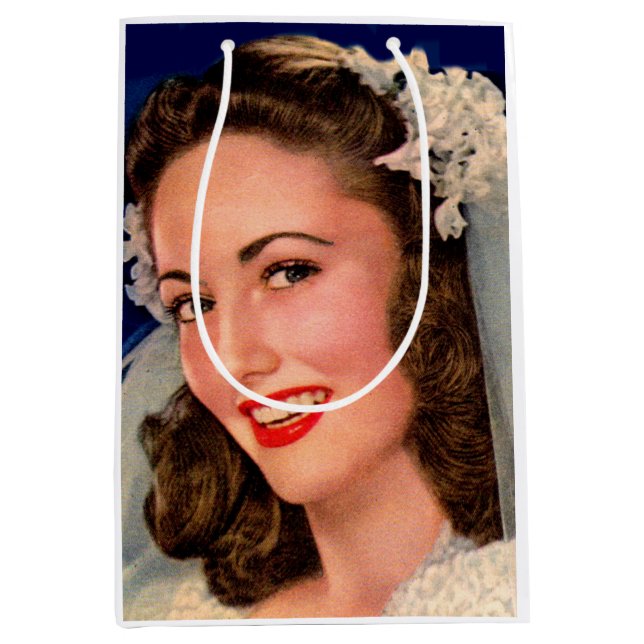 Sacola Para Presentes Média linda impressão de noiva dos anos 40 (Frente)