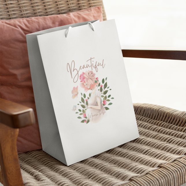 Sacola Para Presentes Média Linda Mãe A Ser Dotada (Congratulate the beautiful mama to be with this lovely watercolor gift bag! Matching collection! )
