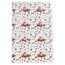 Sacola Para Presentes Média Linda Menina Unicórnio de Natal Floral Branco