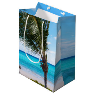 Sacola Para Presentes Média Linda palmeira tropical da praia ventosa