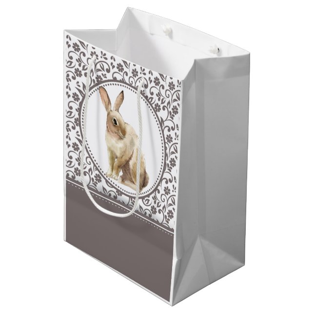 Sacola Para Presentes Média Linda Páscoa Rabbit floral (Frente inclinada)