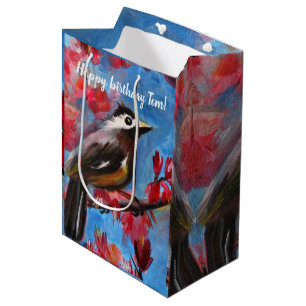 Sacola Para Presentes Média Linda pintura de Primavera de pássaro