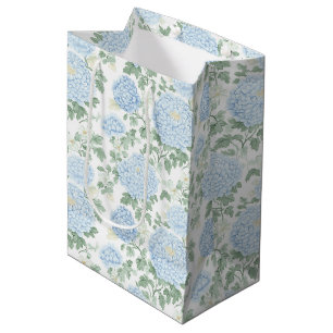 Sacola Para Presentes Média Lindas Flores Brancas Azul Claro Chuveiro de Noiva