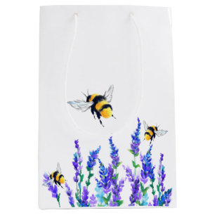 Sacola Para Presentes Média Lindas flores de primavera e abelhas voando - Dese