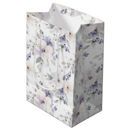 Sacola Para Presentes Média Lindas Flores Lilás de Marfim Roxo Chuveiro de Noi