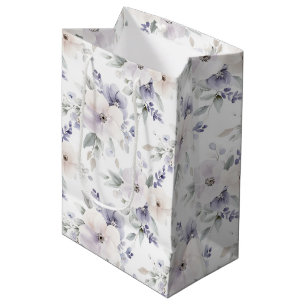 Sacola Para Presentes Média Lindas Flores Lilás de Marfim Roxo Chuveiro de Noi