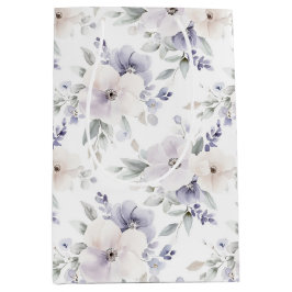 Sacola Para Presentes Média Lindas Flores Lilás de Marfim Roxo Chuveiro de Noi