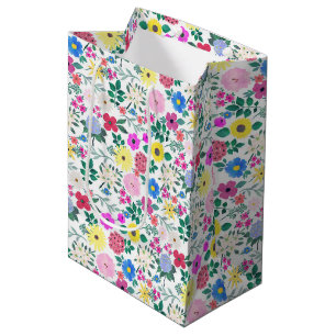 Sacola Para Presentes Média Lindas Flores, Pintura De Aquarela Botânica