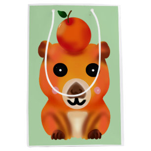 Sacola Para Presentes Média Lindo Capivara Fofinho com Laranja Ar Kawaii de