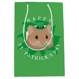 Sacola Para Presentes Média Lindo hamster do Dia de São Patrício espiando pelo