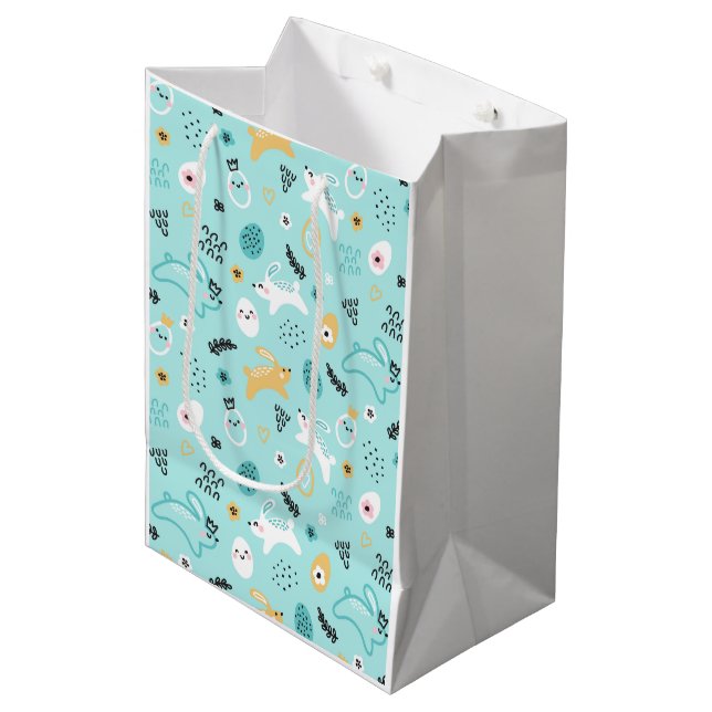 Sacola Para Presentes Média Lindo padrão de Coelho da Páscoa Coelhinhos Kawaii (Frente inclinada)