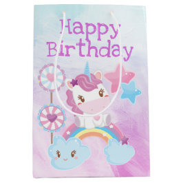 Sacola Para Presentes Média Lindo Sonho Kawaii Unicórnio Arco-íris Aniversário