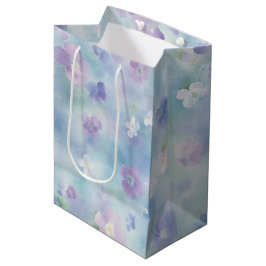 Sacola Para Presentes Média Lindos Flores Brancas Lavanda Chuveiro de Noiva