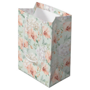 Sacola Para Presentes Média Lindos Flores de Orquídea Rosa de Pêssego Menta Ch