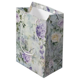 Sacola Para Presentes Média Lindos Flores de Rosa Lavanda Creme para Chá de No