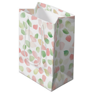 Sacola Para Presentes Média Lindos Pétalas de Flor Rosa Bege Menta Aniversário