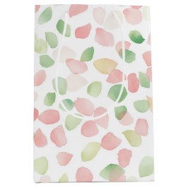 Sacola Para Presentes Média Lindos Pétalas de Flor Rosa Bege Menta Aniversário