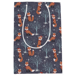 Sacola Para Presentes Média Lindos Raposos de Inverno