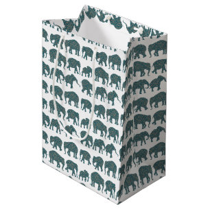 Sacola Para Presentes Média Linhas de Elefantes Paisley em White Custom Gift B
