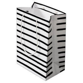 Sacola Para Presentes Média Linhas Desenhadas da Mão Preta e Branco