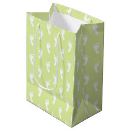 SACOLA PARA PRESENTES MÉDIA LINHAS DO VERDE LIMÃO PASTEL DE PÉS DE BEBÊ