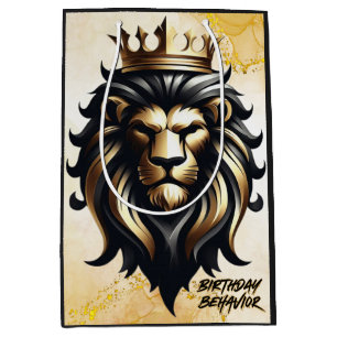 Sacola Para Presentes Média Lion Dourado e preto de luxo com coroa