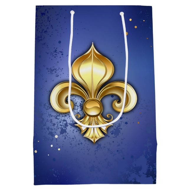 Sacola Para Presentes Média Lírio de Ouro em Azul (Verso)