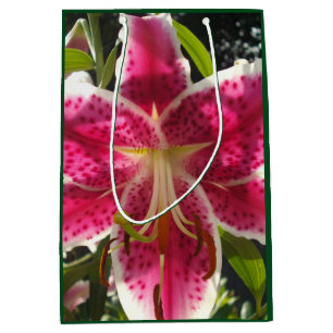 Sacola Para Presentes Média Lírios cor-de-rosa flores tropicais cor-de-rosa fl