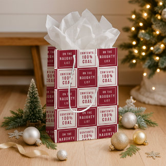 Sacola Para Presentes Média Lista Maldita 100% Carvão | Feliz Natal