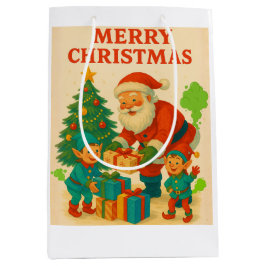 Sacola Para Presentes Média Lista Travessa Aprovada Papai Noel e Cachorro Engr