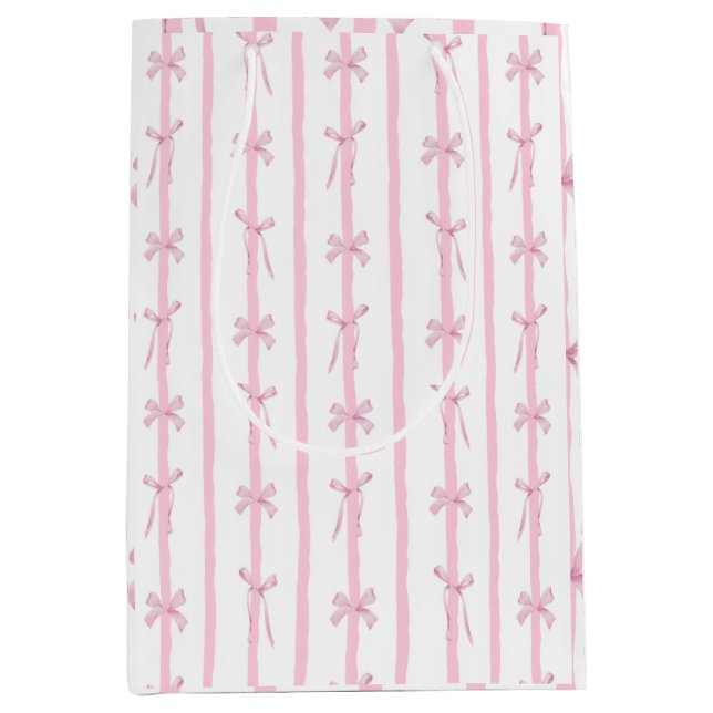 Sacola Para Presentes Média Listra de Fita Rosa Fofa  (Frente)