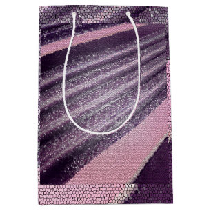 Sacola Para Presentes Média Listras abstratas rosa roxo com brilho elegante