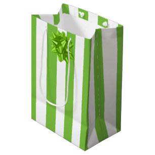 Sacola Para Presentes Média Listras brancas e verdes